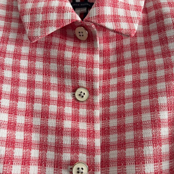 Tommy Hilfiger Pink Gingham Short Sleeve Tweed Button-Up Top – Size 4 - Picture 5 of 14